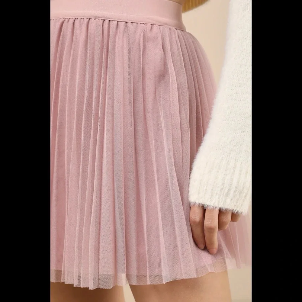 NWT LULUS Effortless Sweetheart Mauve Mesh Pleated Mini Skirt - Picture 5 of 5
